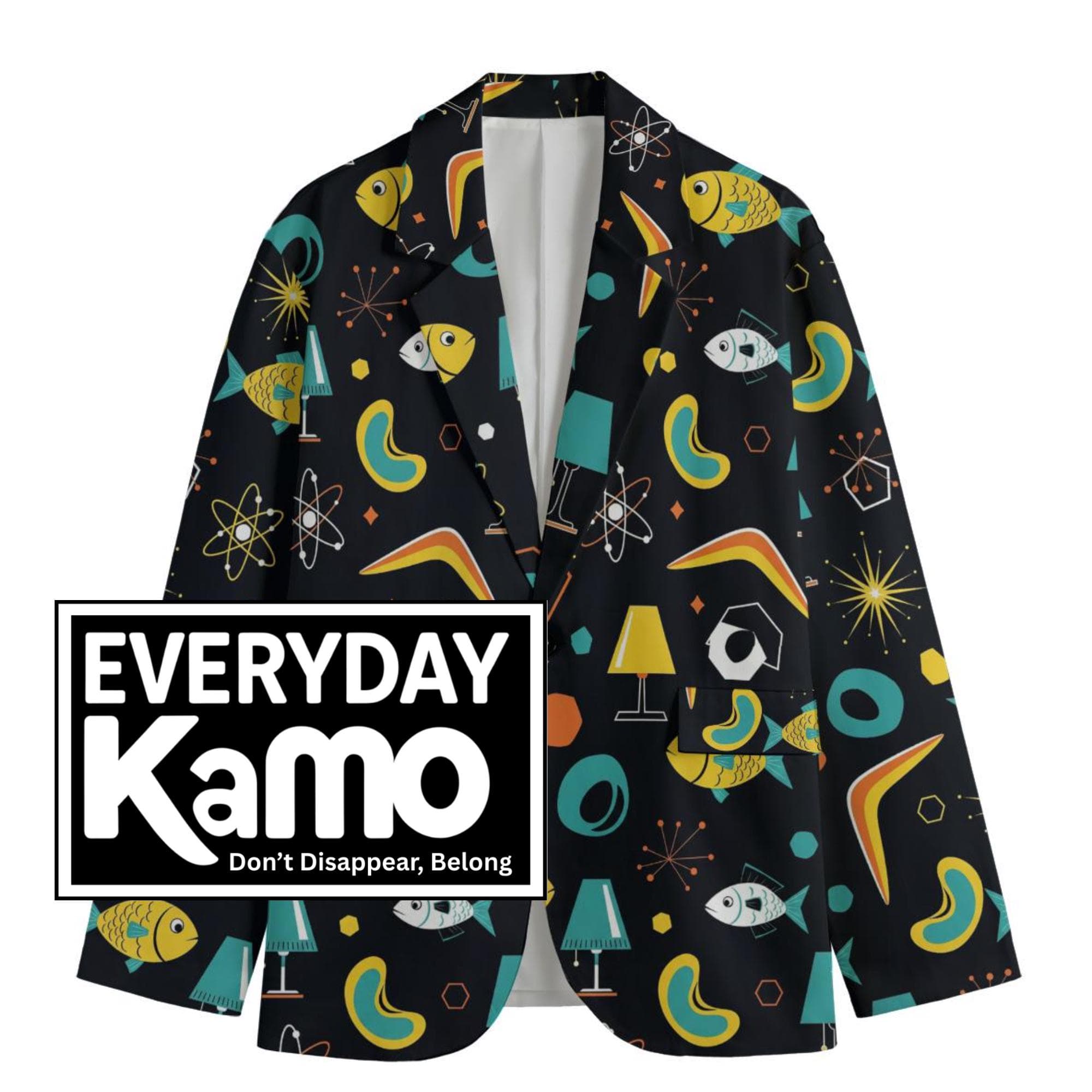 Atomic Era Cotton Blazer | Mid-Century Modern Fish Print Men's Jacket