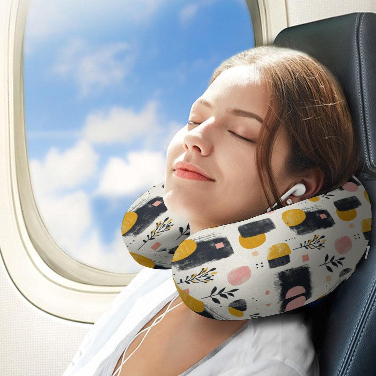 Memory Foam Neck Pillow U-Shape Travel Cushion Abstract Art Design