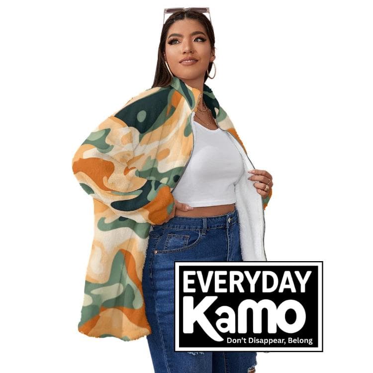 Abstract Camo Borg Fleece Jacket, Oversized Sherpa Coat