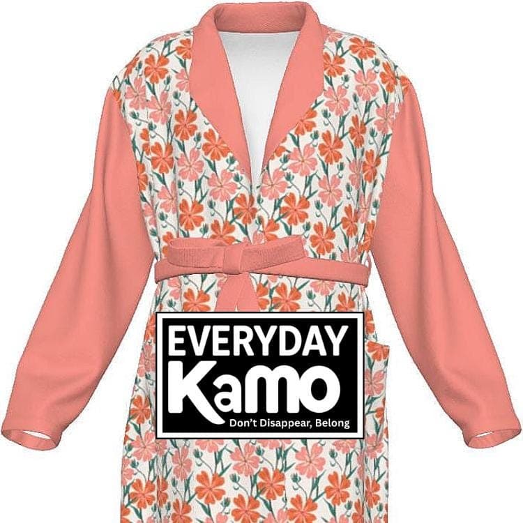 Soft Floral Jersey Robe with Pockets | Women's Peach Blossom Loungewear | Comfortable Bathrobe Gift