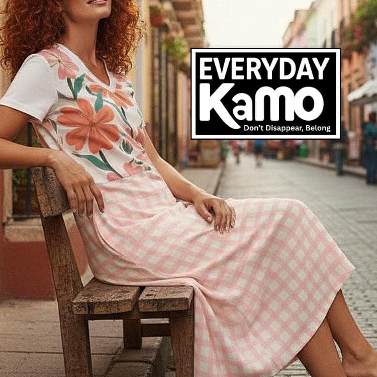 Boho Floral Gingham Maxi Dress | Comfortable V-Neck Summer Dress with Side Slits | Versatile Casual Beach Commute Dress