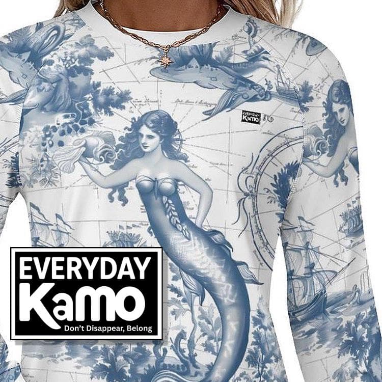 Women's Mermaid Map Long Sleeve Quick Dry Tee | UPF 50+ Sun Shirt | Nautical Toile Ocean Aesthetic