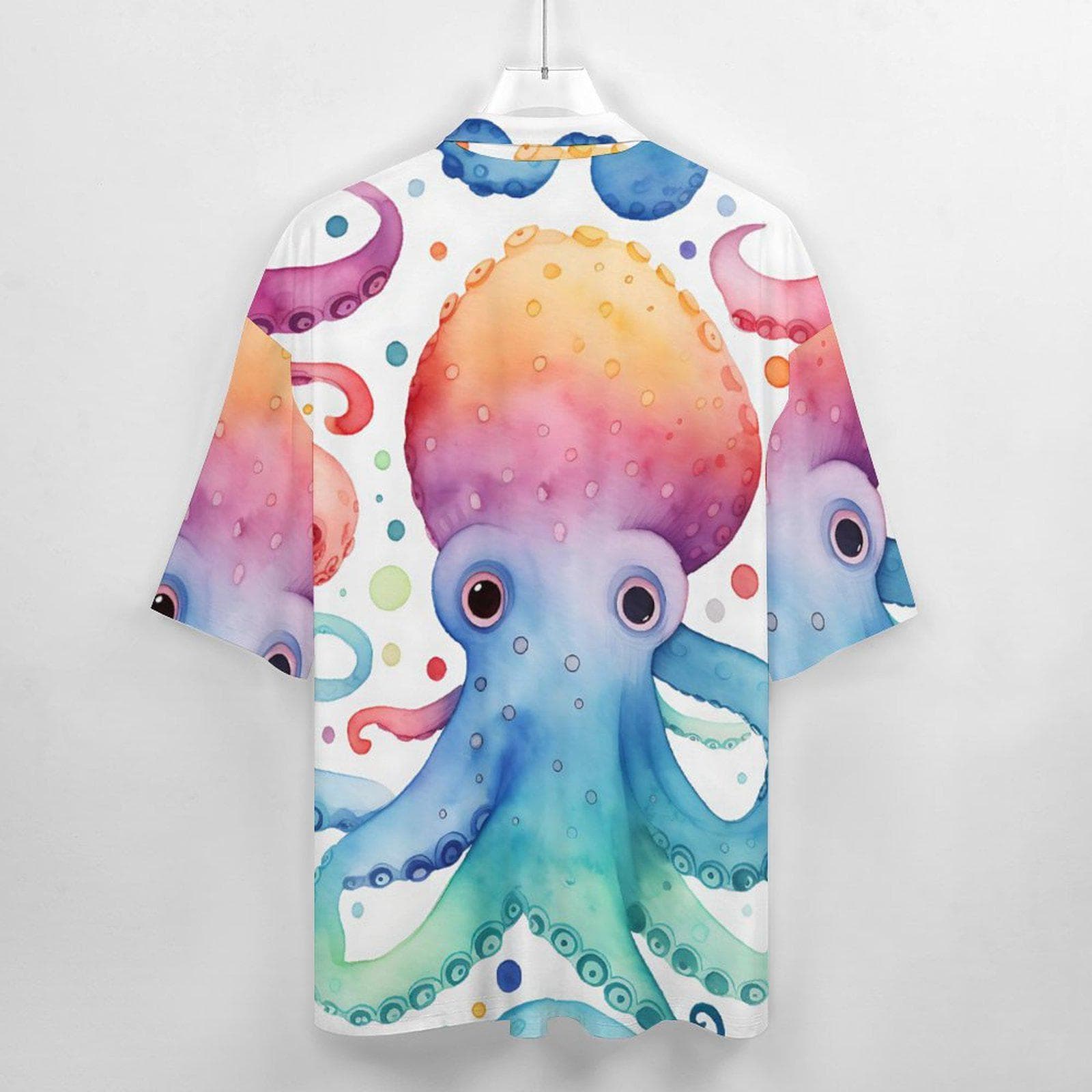 Vibrant Watercolor Octopus Men's Hawaiian Shirt | Unique Cuban Collar Aloha Summer Top