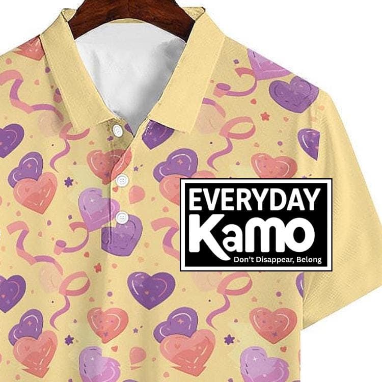 Love Heart Pattern Polo Shirt | Valentine's Day Top