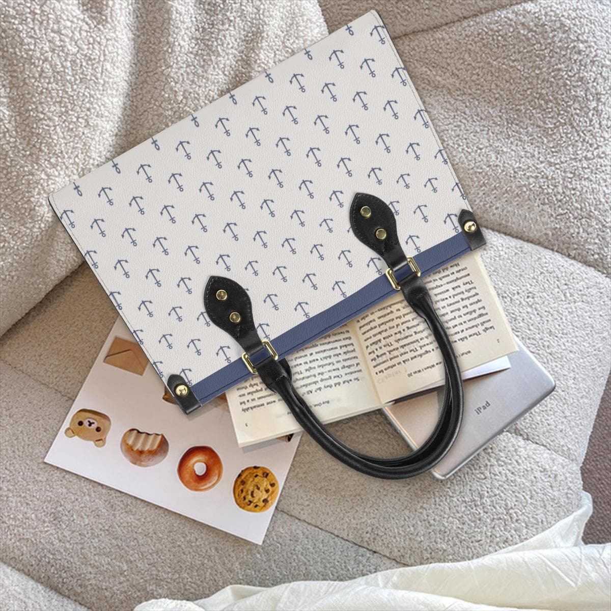 Nautical Anchor Print Leather Tote Bag | Double-Sided, Durable & Stylish Everyday Carry