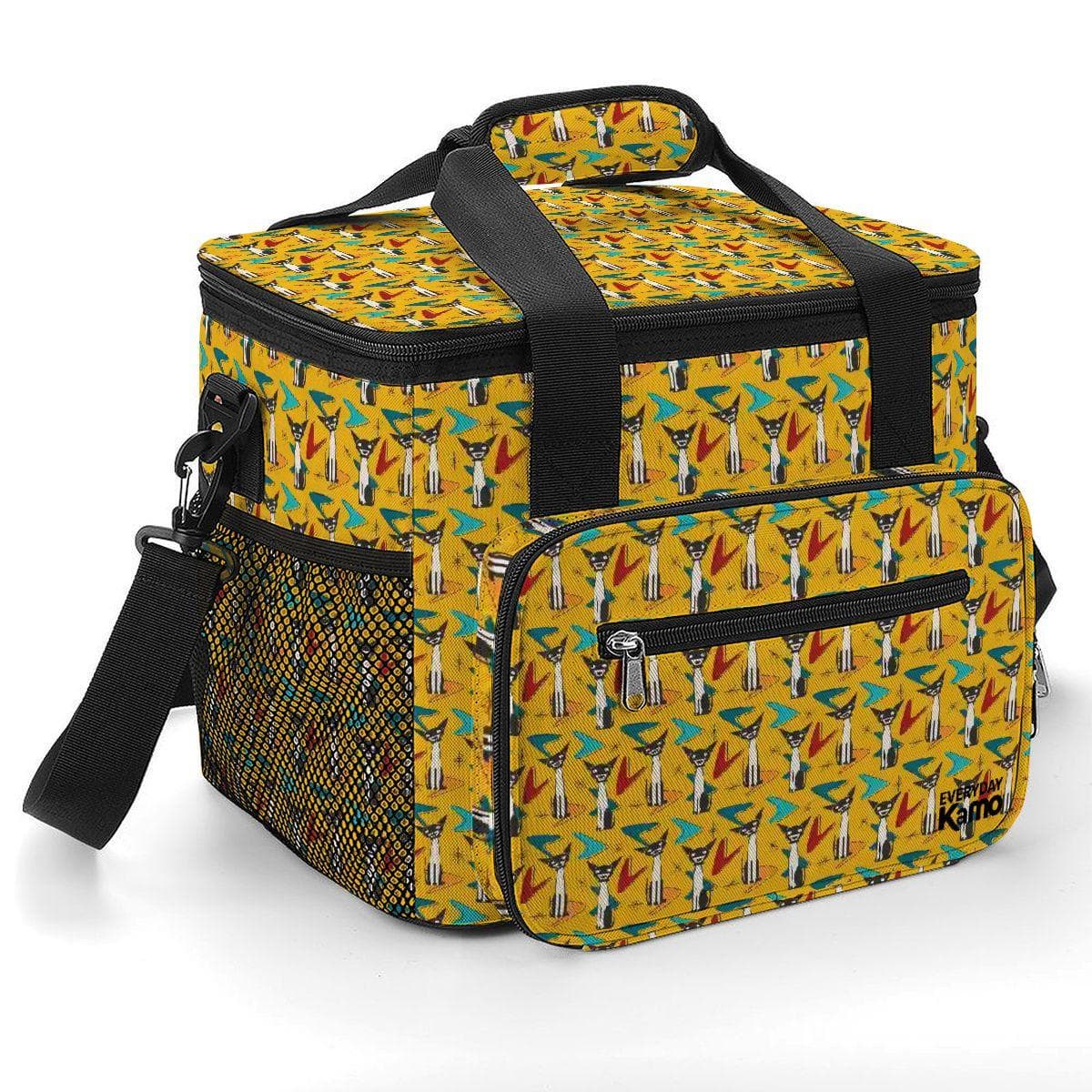 Insulated Lunch Bag Oxford Fabric Yellow Cat Geometric Print Cooler Tote