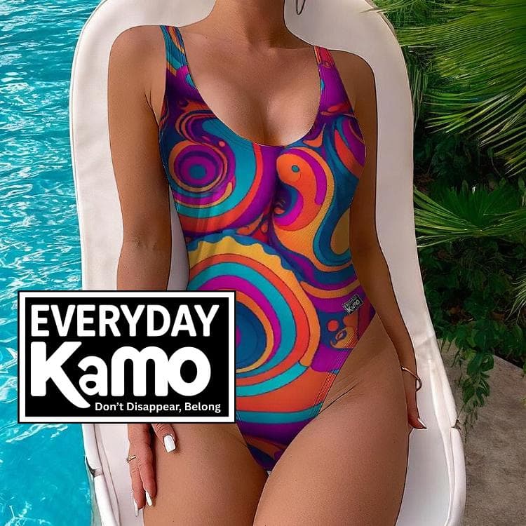 Everyday Kamo Psychedelic One-Piece Swimsuit | Vibrant Teal Orange Purple Swirl Bathing Suit