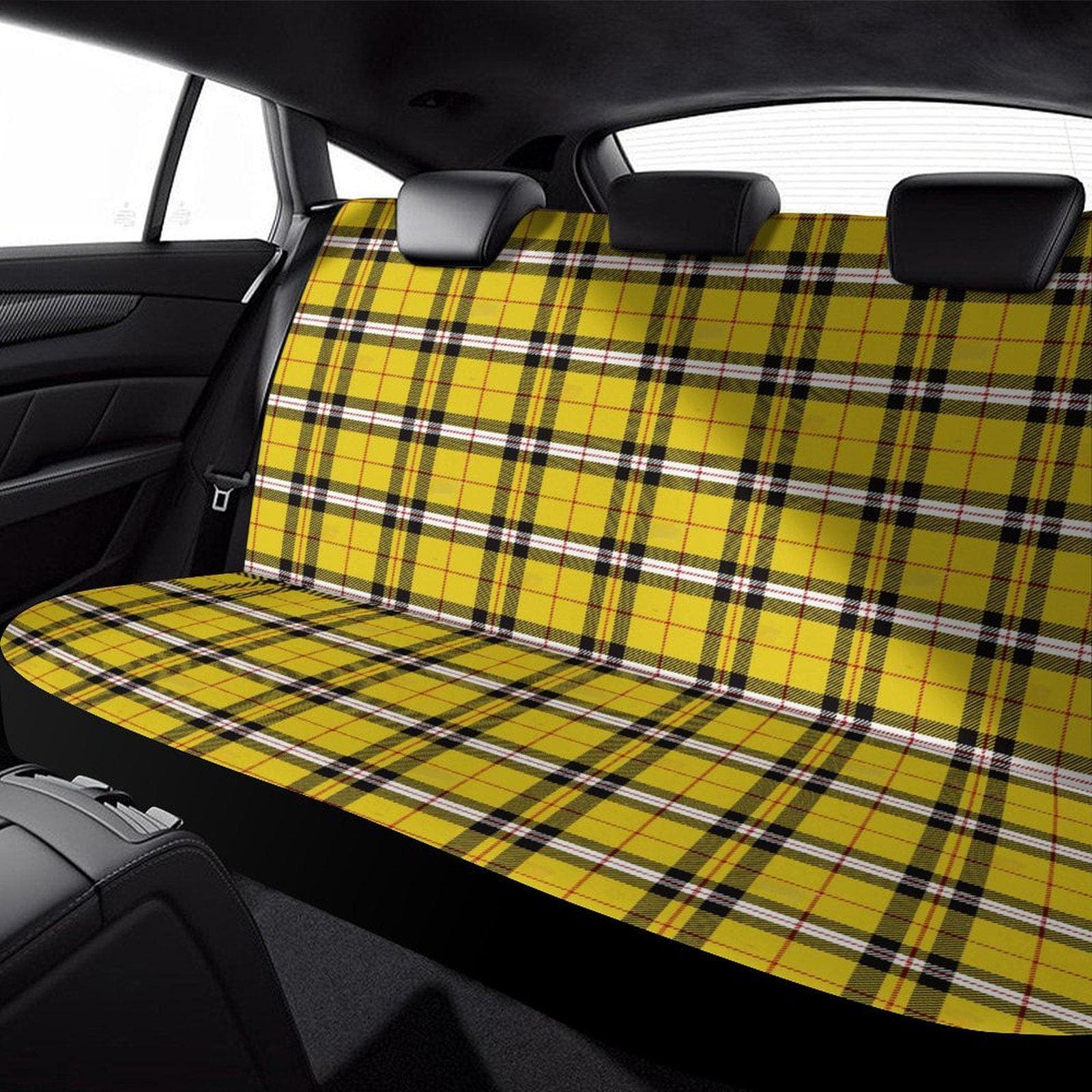 Yellow Plaid Car Back Seat Covers | Polyester Spandex Elastic Fit