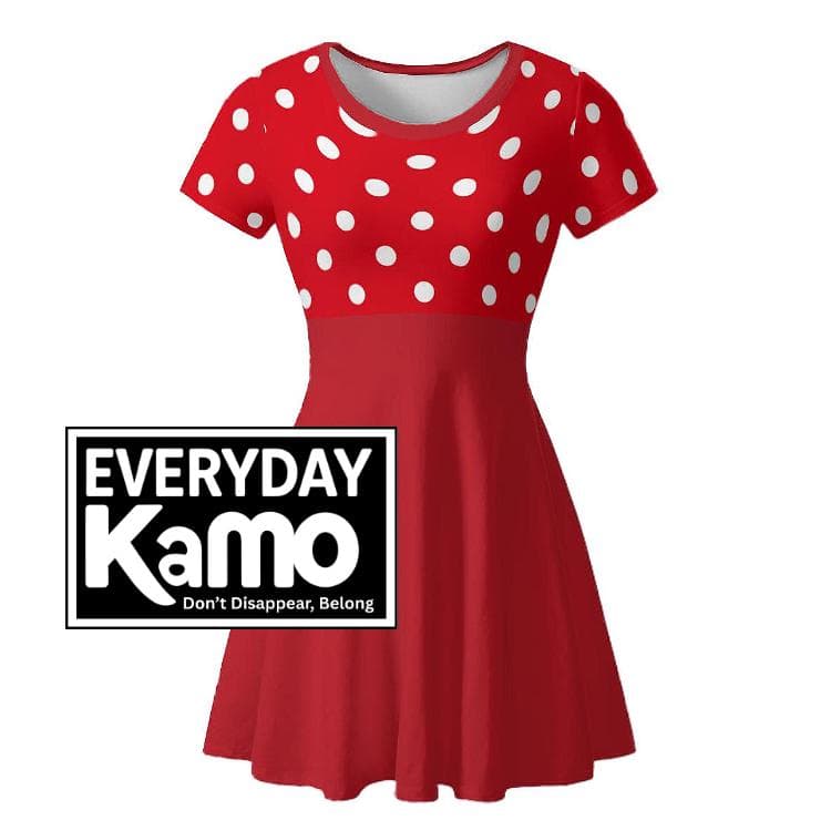 Vibrant Red Polka Dot Skater Dress | Women's Short Sleeve Milk Silk Summer Flowy Mini Dress | Casual & Chic