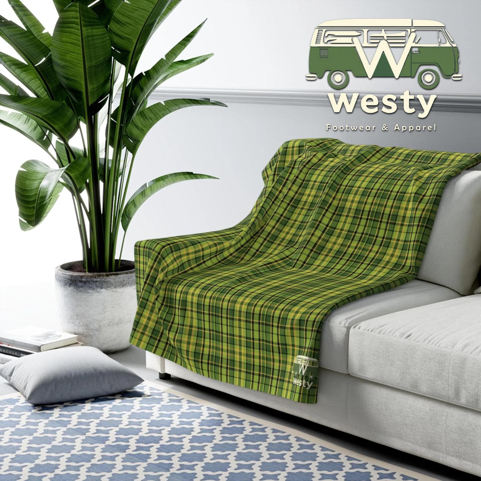 Westy Westfalia Green Sherpa Fleece Blanket - Road Trip Cozy