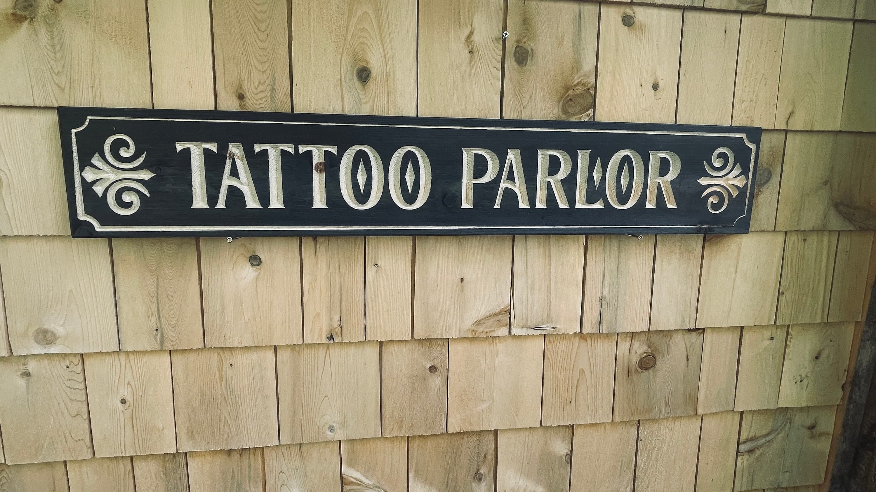 Tattoo Parlor Carved Real Pine Wooden Sign