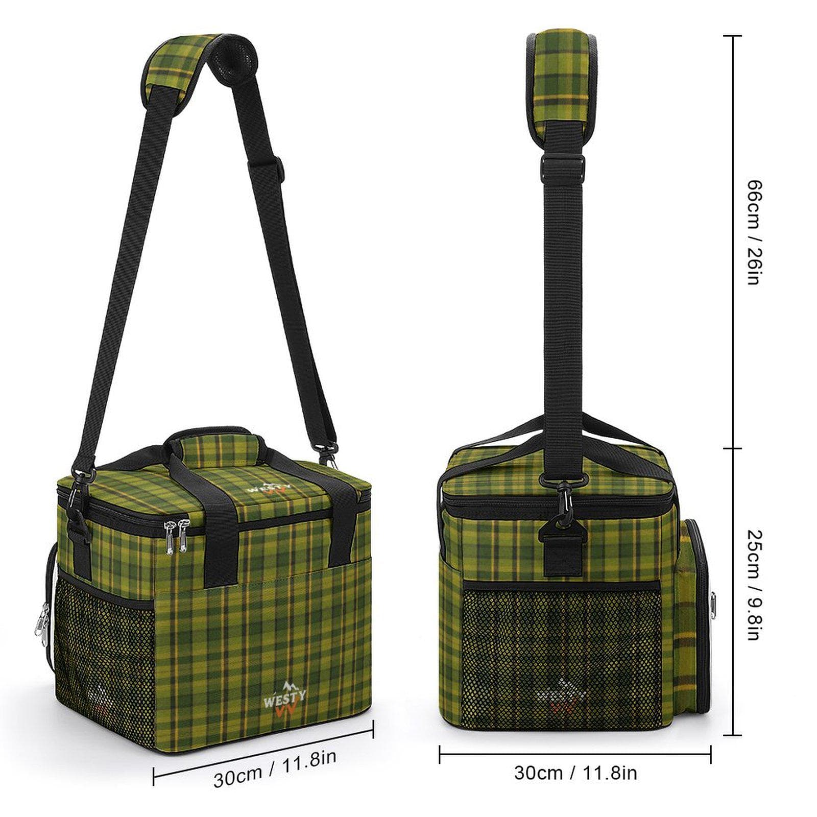 Green Plaid 30-Can Insulated Cooler Bag with Strap