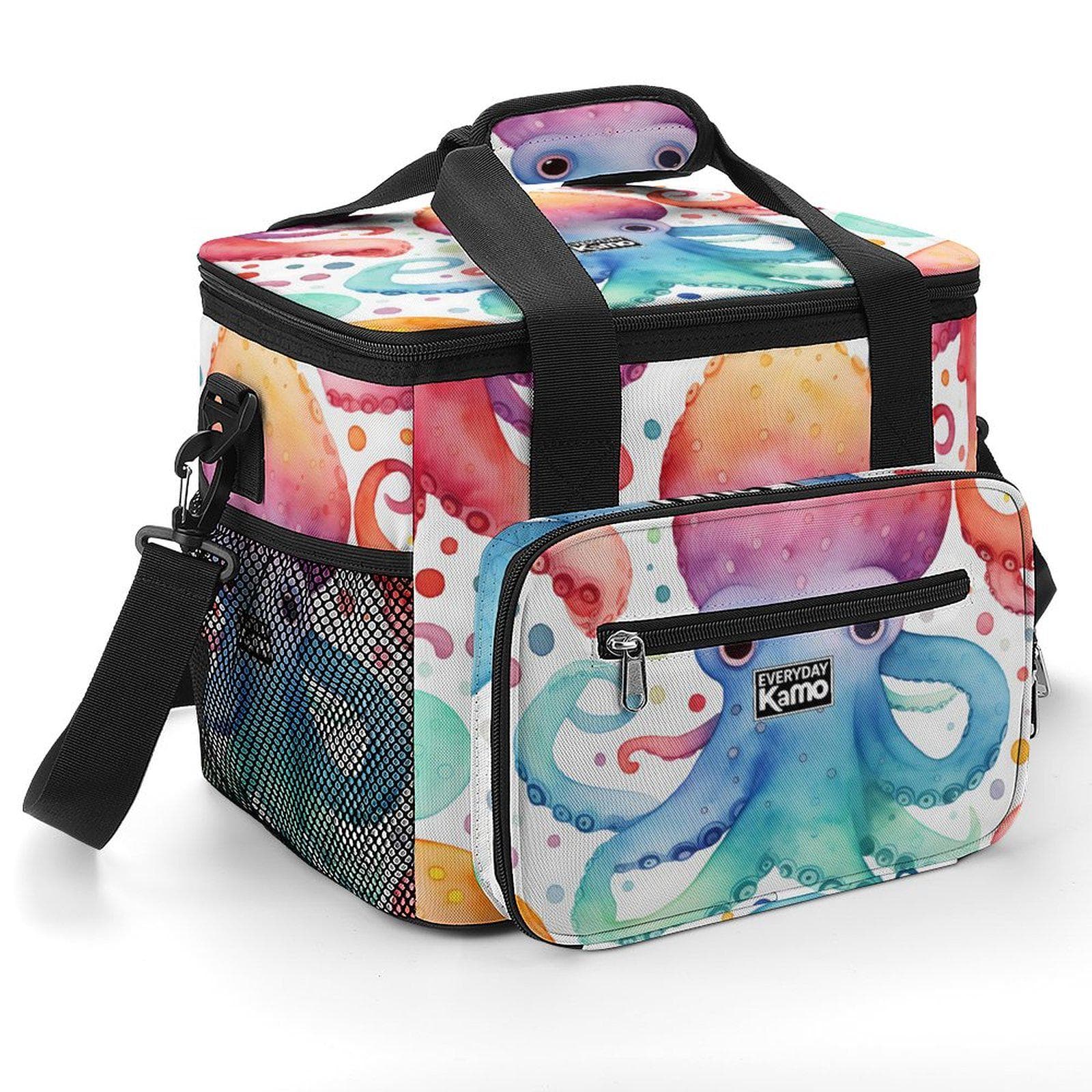 Everyday Kamo Colorful Octopus Insulated Cooler Bag | Large Collapsible Picnic & Beach Tote with Strap