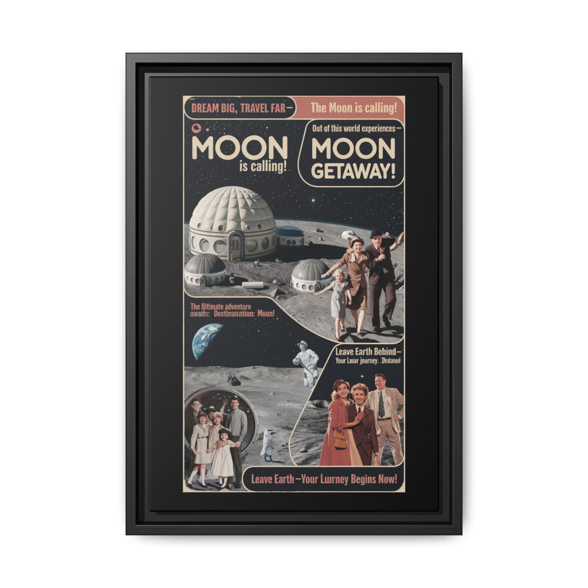 Moon Getaway: Retro Space Age Travel Matte Canvas, Framed (Multi-color)