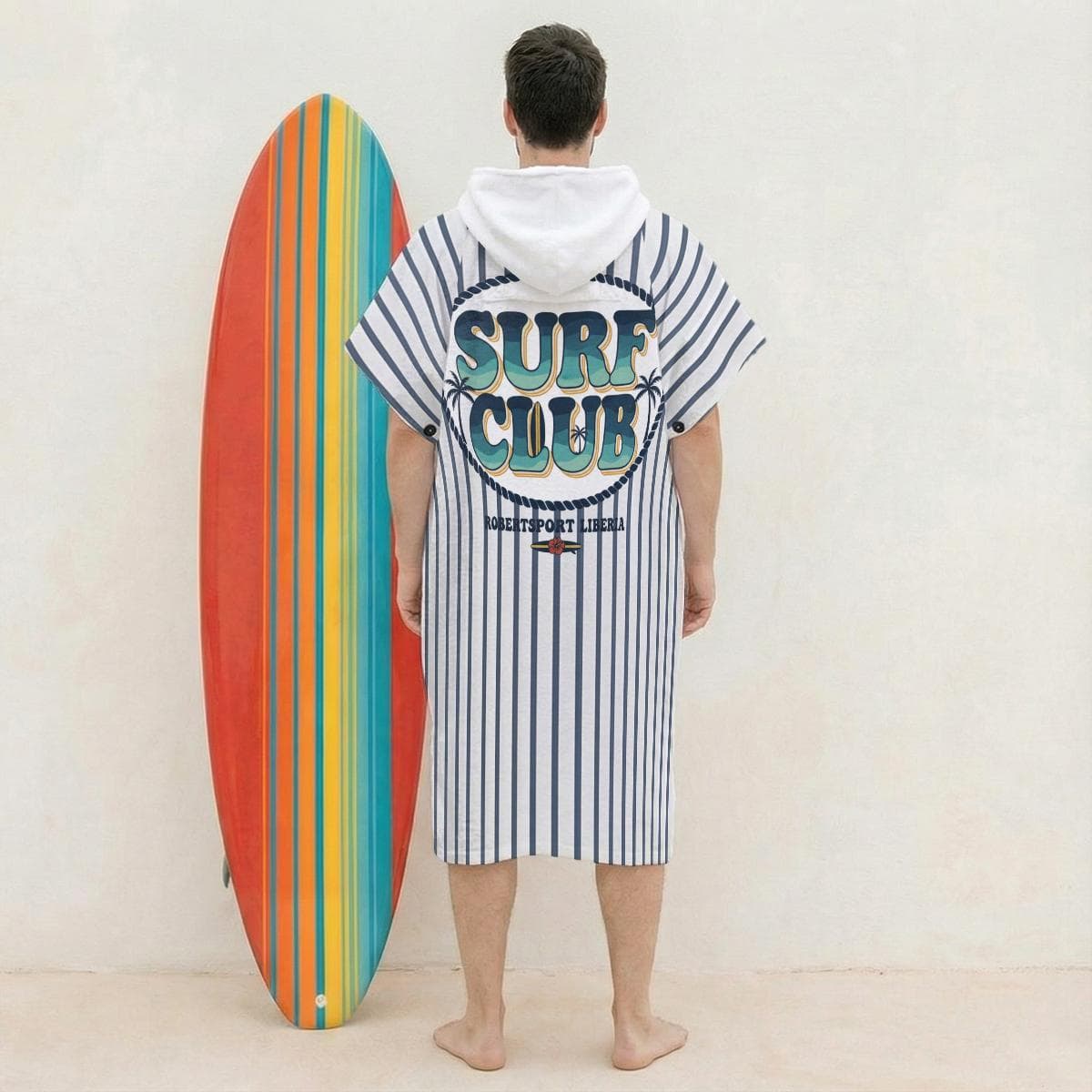 Hooded Surf Poncho Towel - "Surf Club" Design - Quick Dry Beach Changing Robe