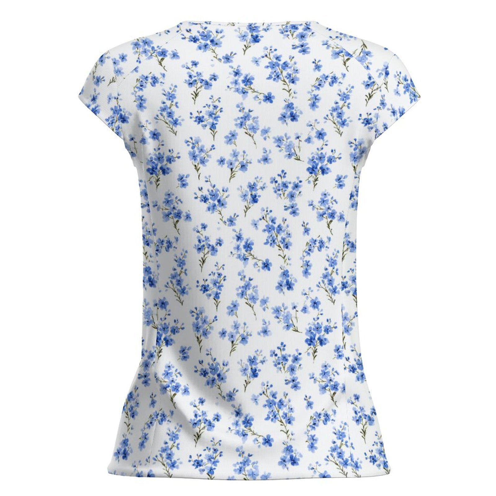 Blue Floral Ice Silk T-Shirt | Women's UPF 50+ Sun Protection Tee | Breathable Summer Blossom Top