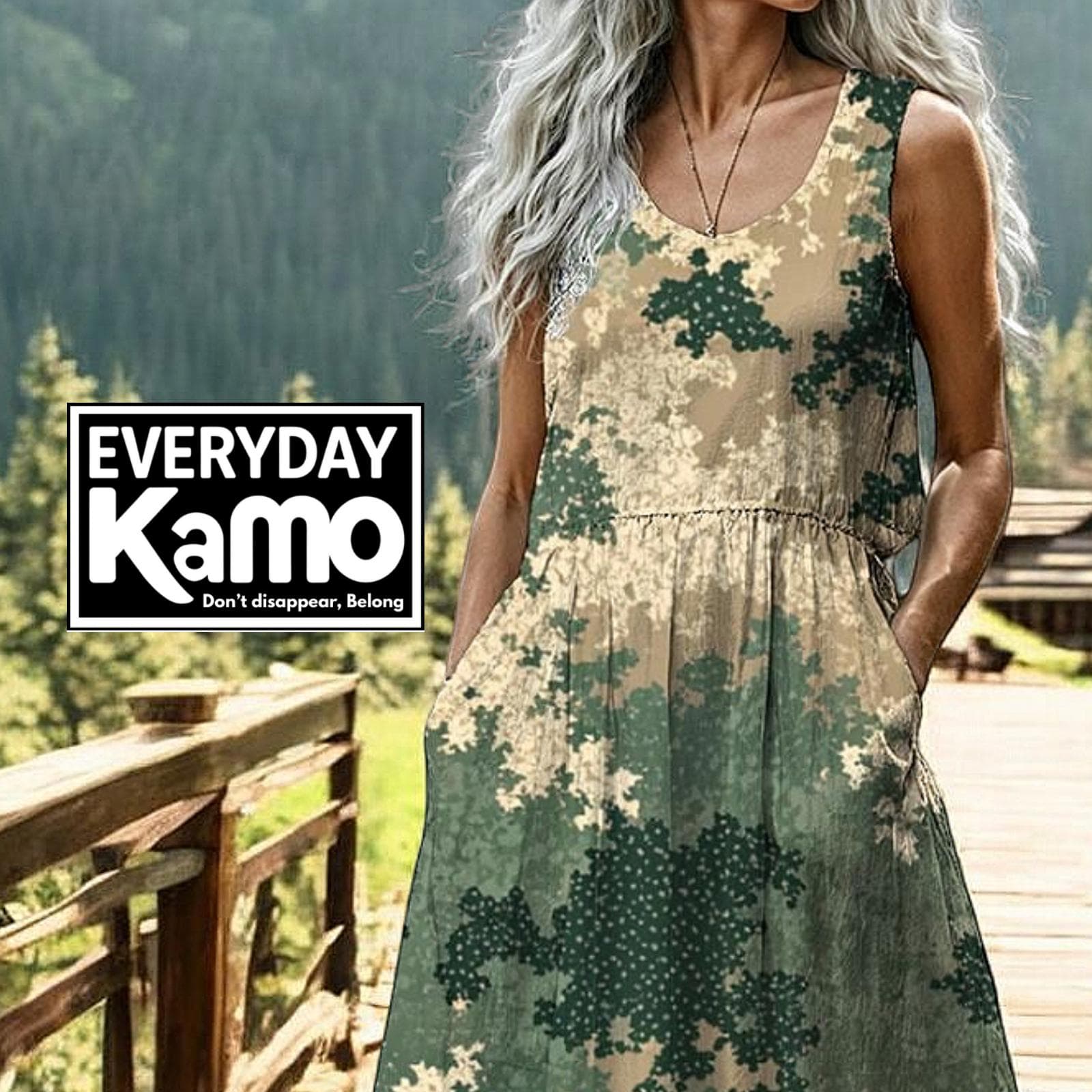 Everyday Kamo Camo Maxi Dress Sleeveless Pockets