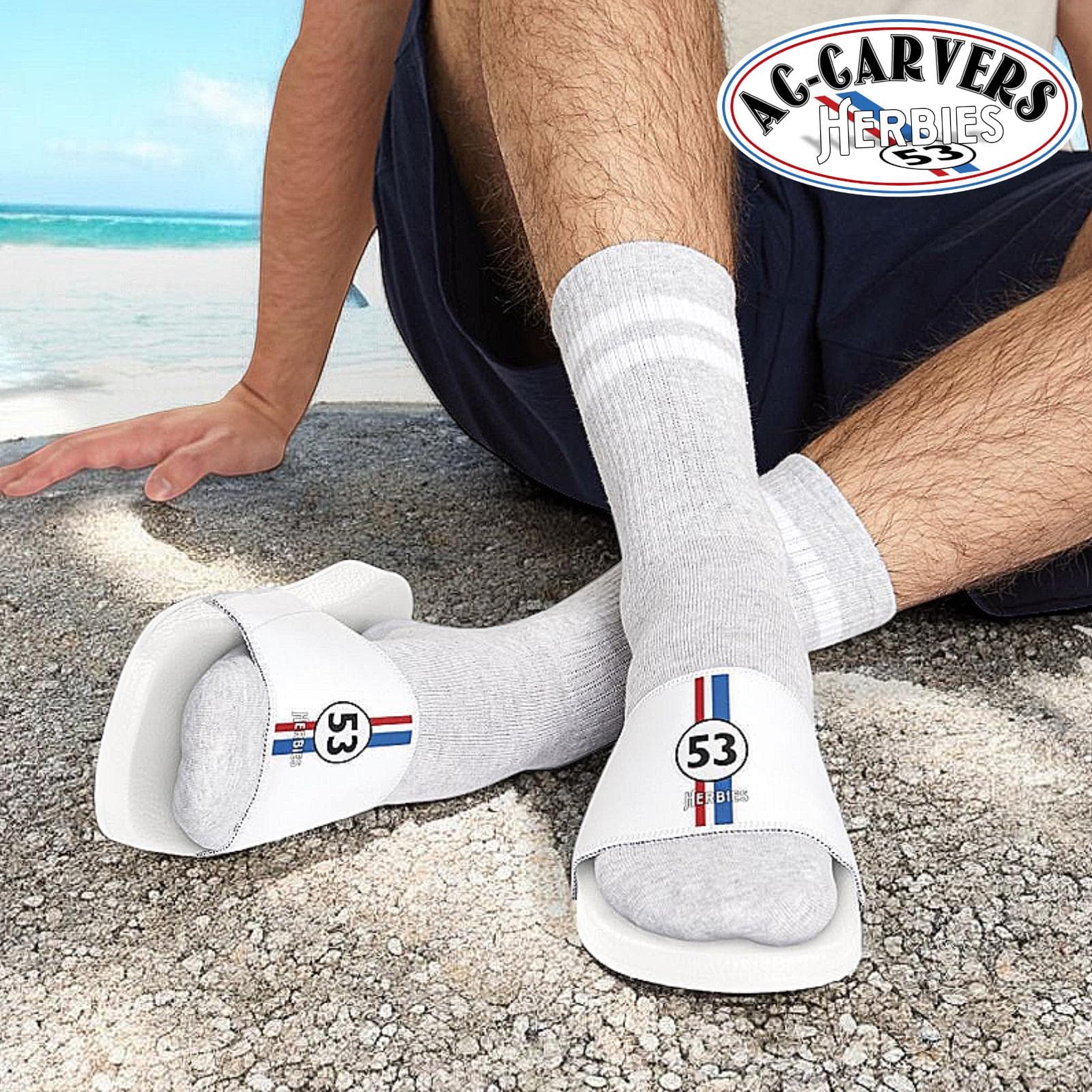 Herbie the Love Bug Sandals, Men's Beach Shoes, Bug Fan Gift