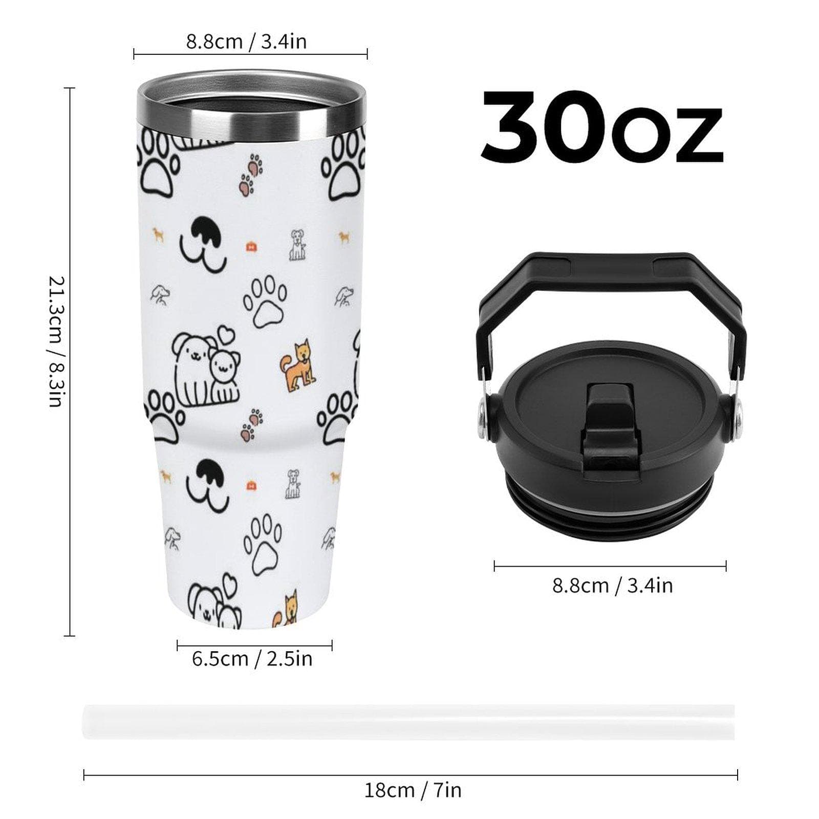 30oz Insulated Car Cup with Handle - Stainless Steel Tumbler UV Print