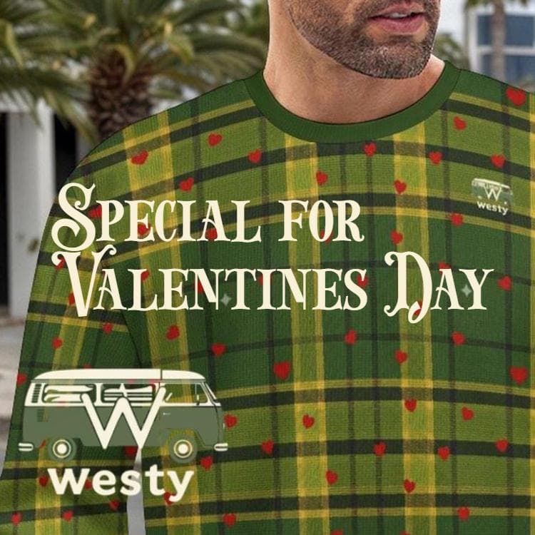 Vintage Westfalia Green Plaid Heart Print Pullover Sweater | Cozy Nostalgic Valentine's Day Top | Westy Adventure Wear