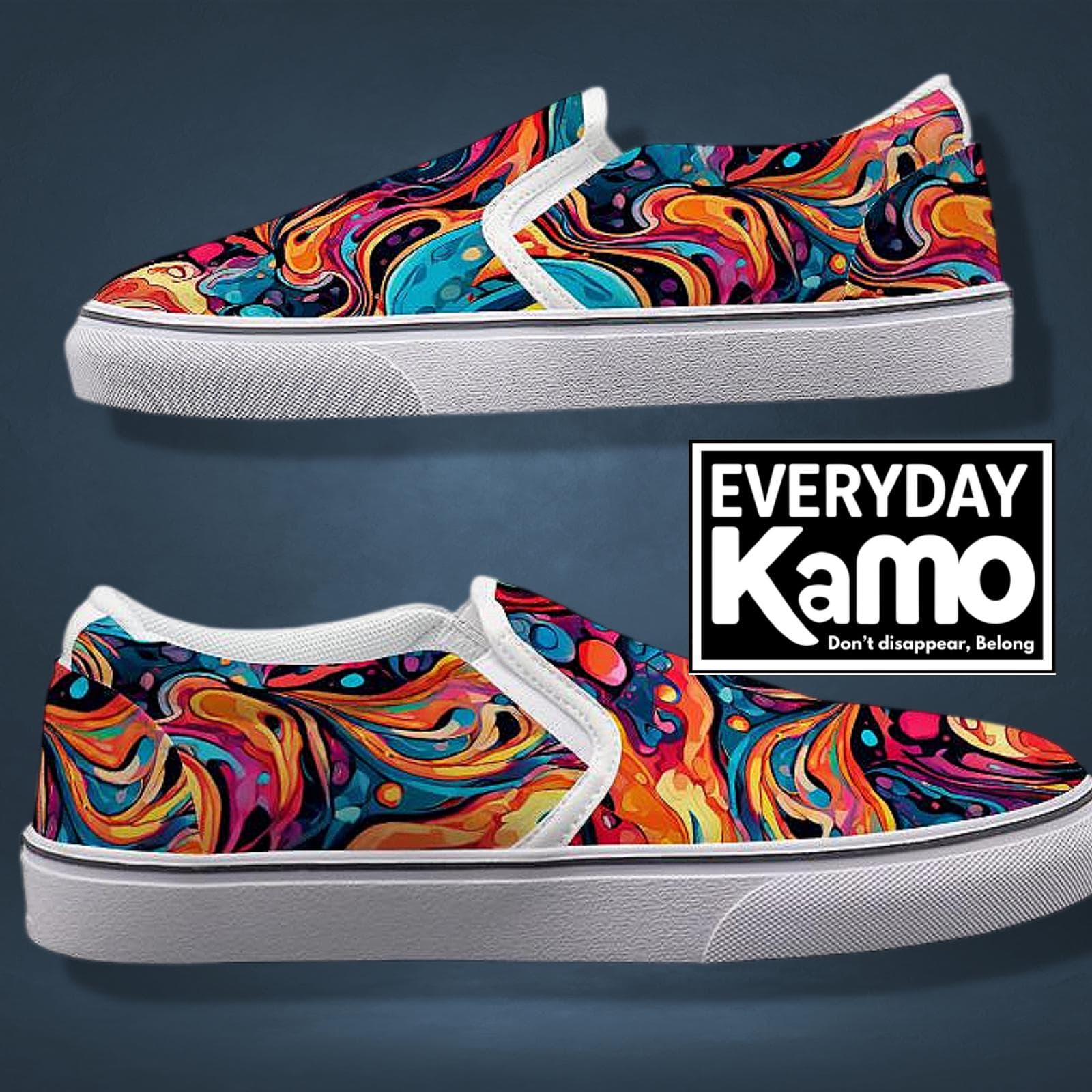 Women's Canvas Slip-On Sneakers | Abstract Kamo Print | Handmade Urban Shoes