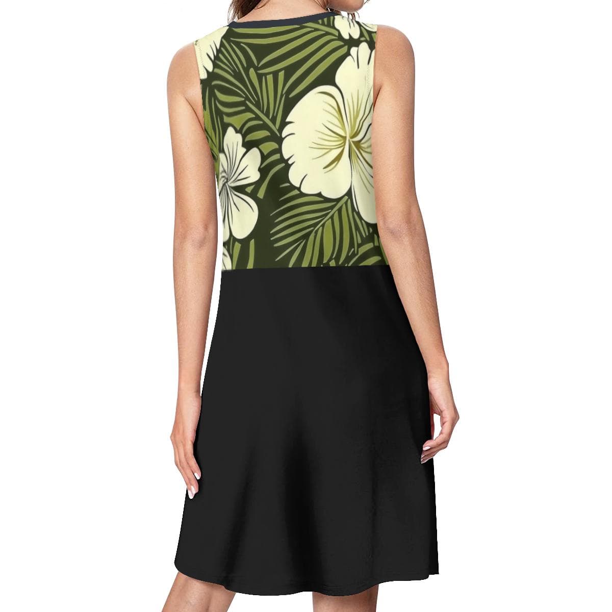 Tropical Hibiscus Sleeveless Dress with Pockets | Flowy Knee-Length Summer Comfort