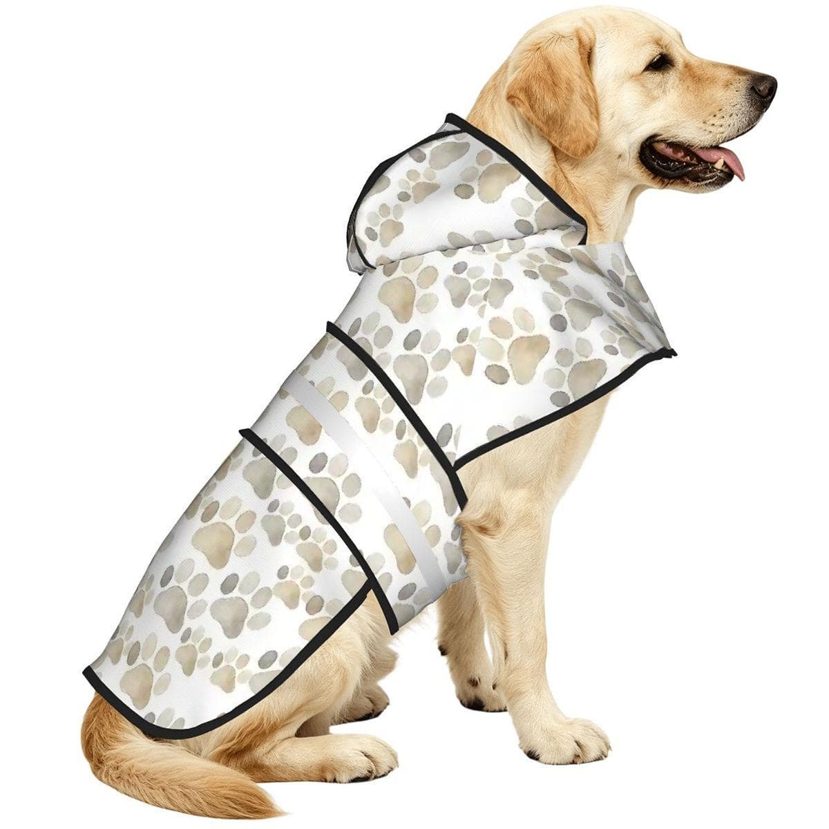 Waterproof Dog Raincoat | Paw Print Pet Poncho Hood Reflective Safety Gear