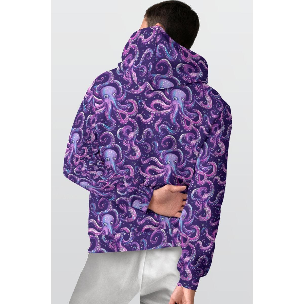 Vibrant Purple Octopus Hoodie | Cozy Fleece All-Over Print Pullover | Unique Ocean Animal Lover Gift