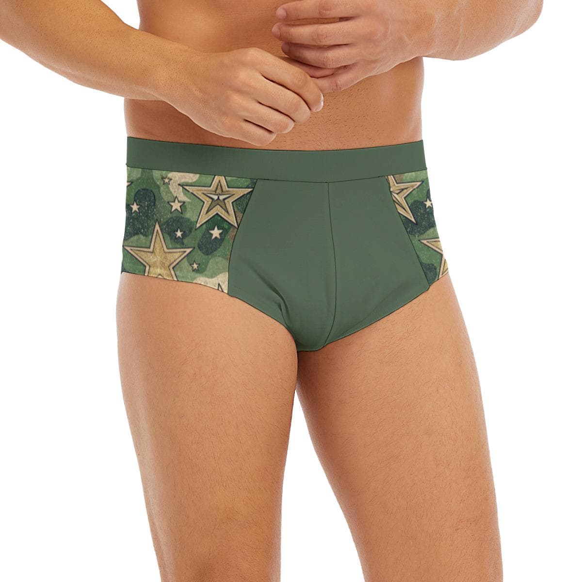 Men's Camo Star Low-Rise Briefs | Military Green Spandex Underwear | Comfortable & Stylish