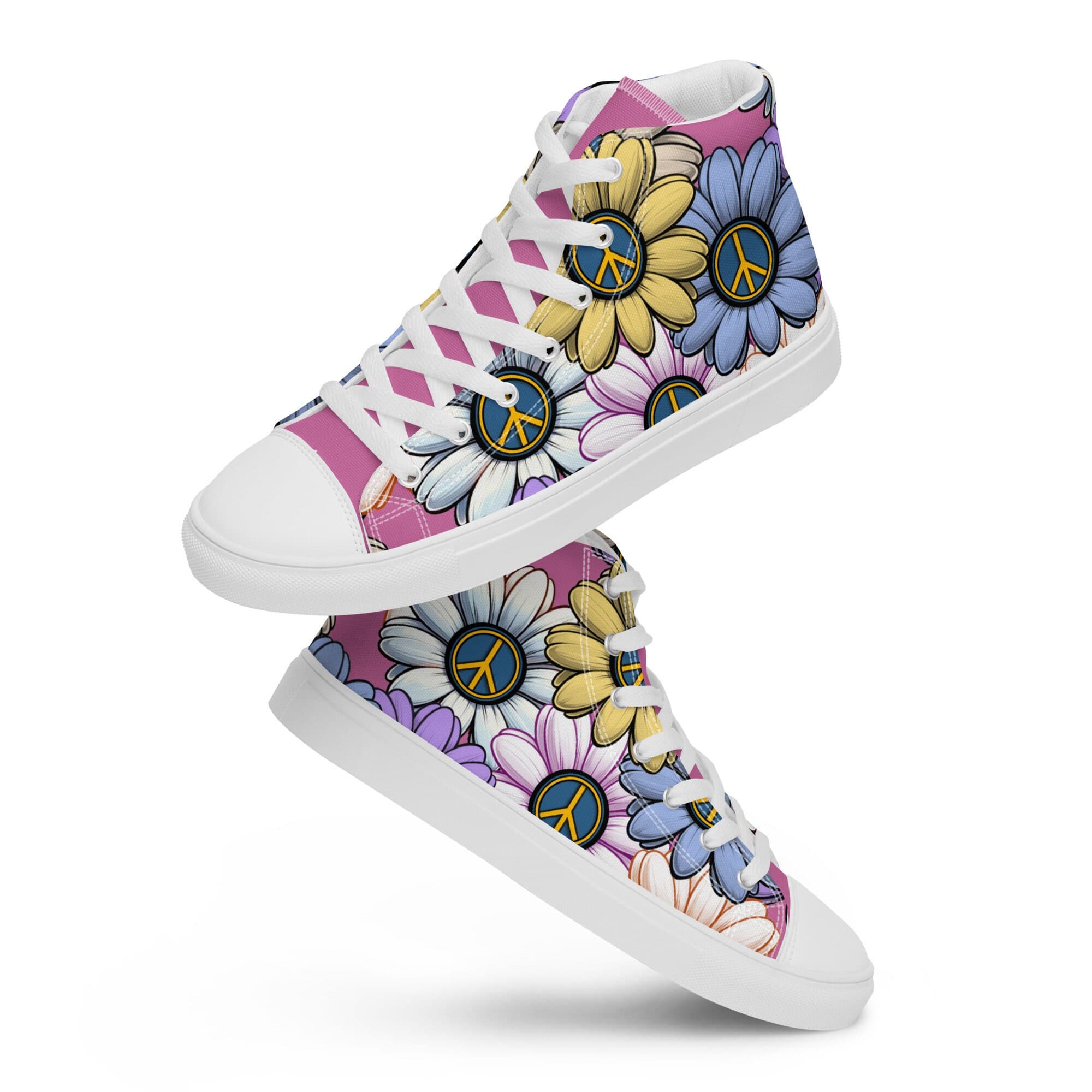 AC-Carvers™ -Pink- VW Colored Flowers - Women’s high top canvas shoes