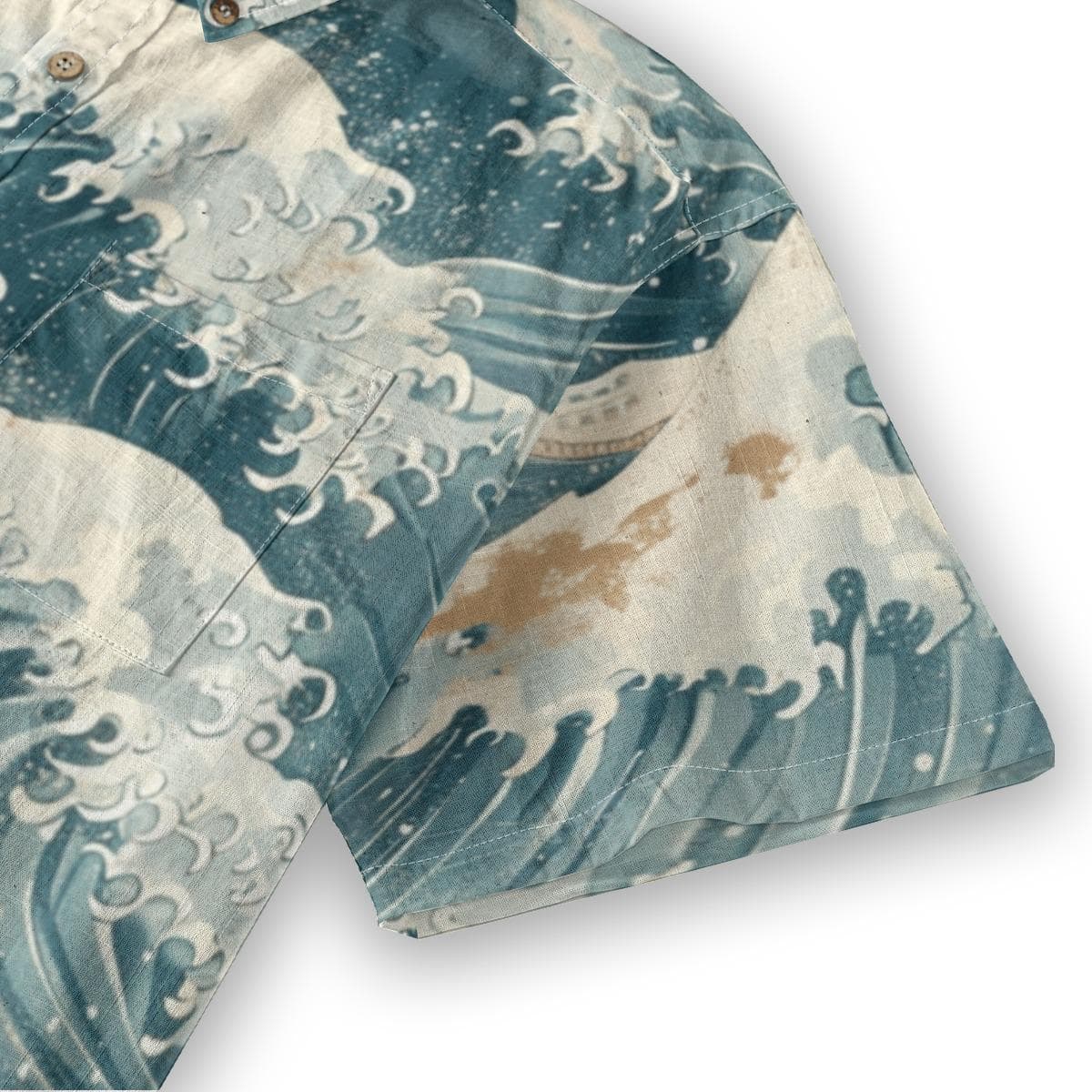 Japanese Great Wave Cotton Shirt | Hokusai Ocean Art Button Up | Summer Vacation Aloha Shirt