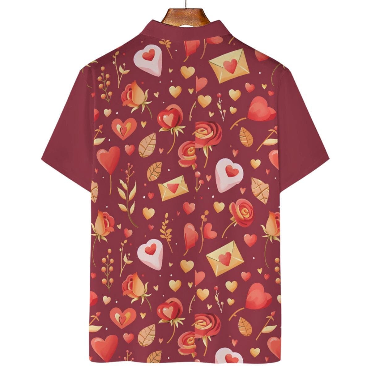 Romantic Hearts & Roses Burgundy Polo Shirt | Valentine's Day Love Print | Everyday Kamo