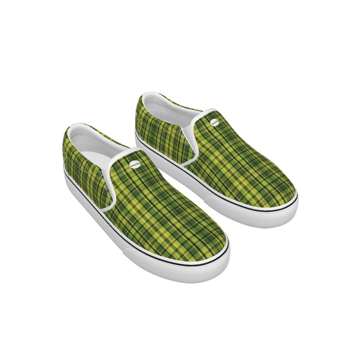 Westy Green Plaid Kids Slip-On Sneakers – Camper Van Road Trip Style