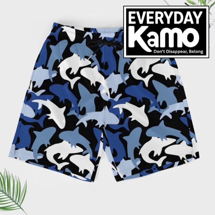 Men's Blue Shark Camouflage Beach Shorts | Quick Dry Swim Trunks with 4 Pockets