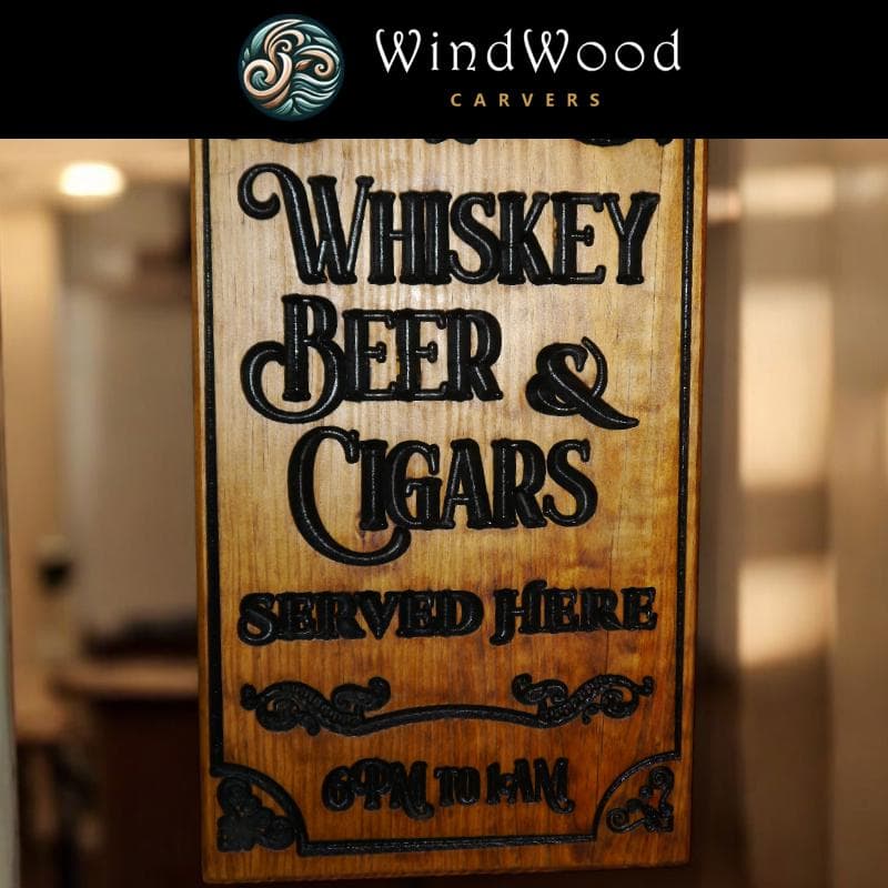 Whiskey, Beer & Cigars Vertical Carved Wood Sign