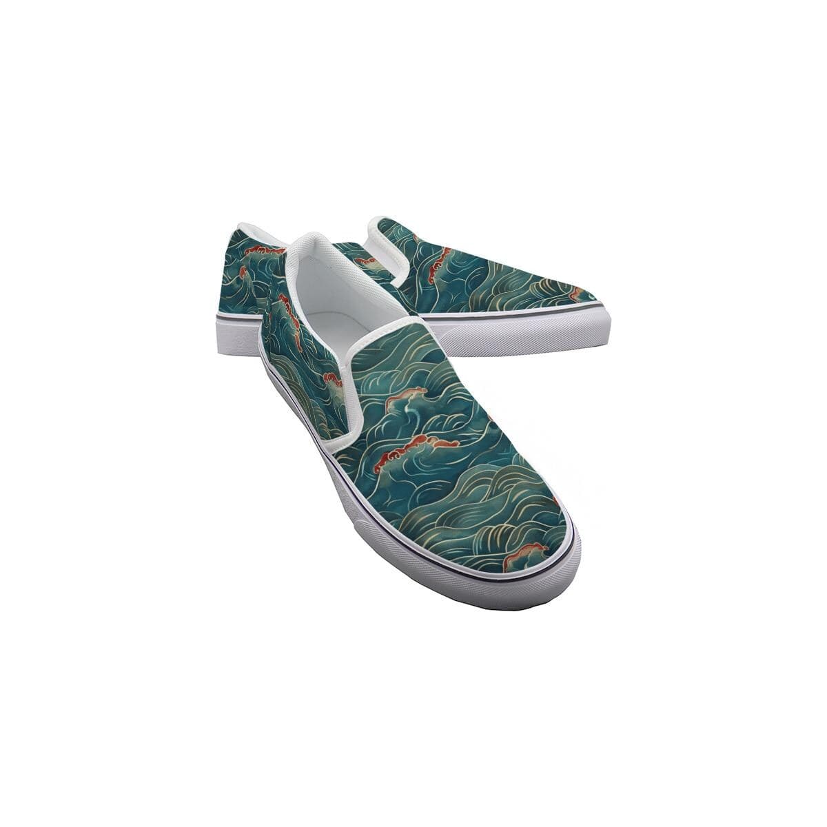 Custom Koi Wave Men's Slip-On Sneakers | Handmade Canvas Loafers