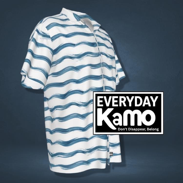 Men's Blue Wave Hawaiian Shirt | Abstract Stripe Summer Aloha Button-Up