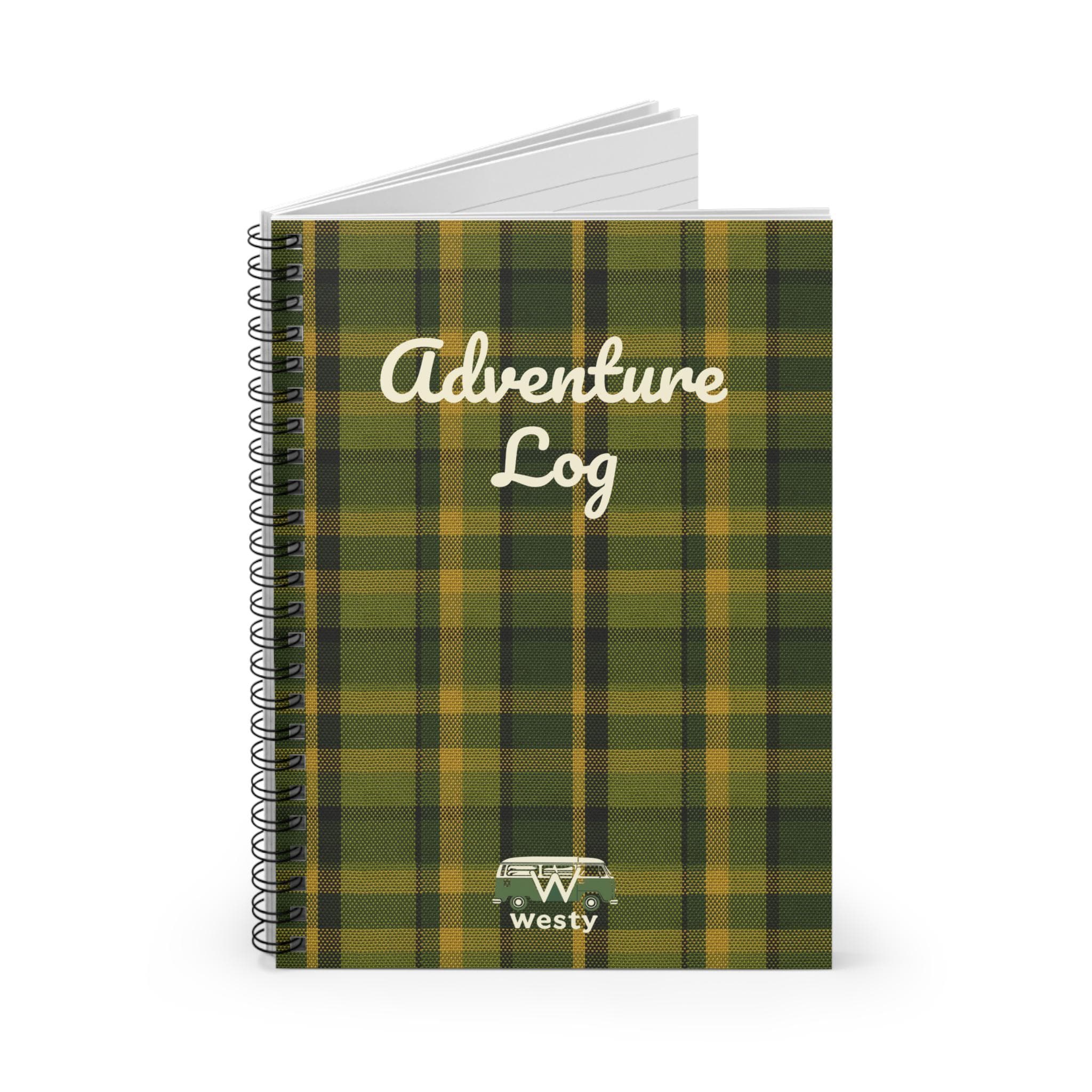 Westy Green Plaid Adventure Log Book – Spiral Bound Travel Diary