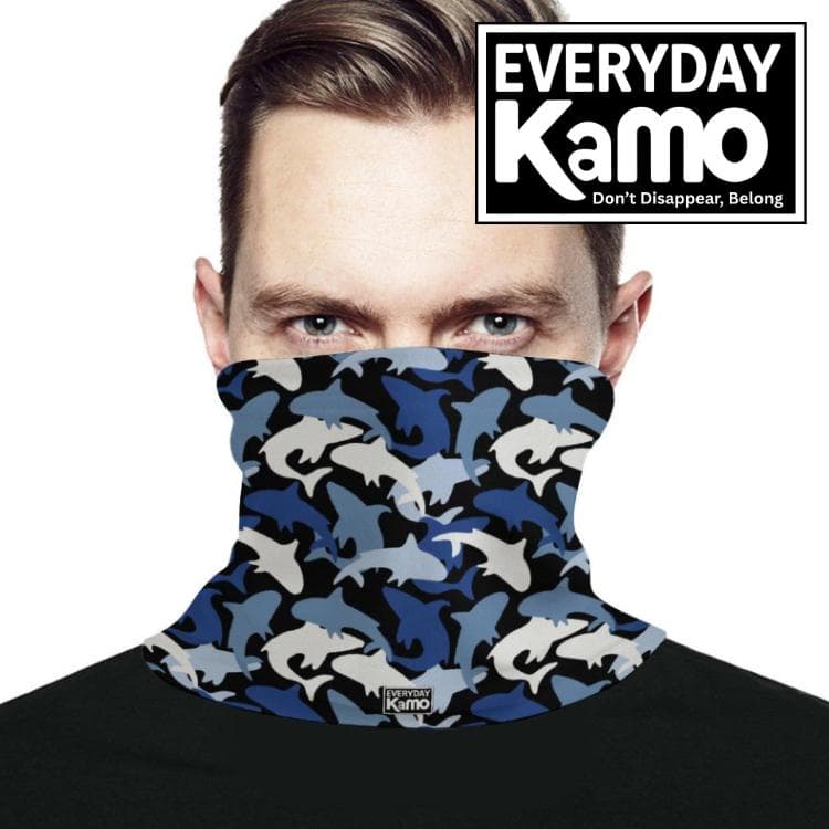 Blue Shark Camo Neck Gaiter | Adjustable Face Mask, Headwear
