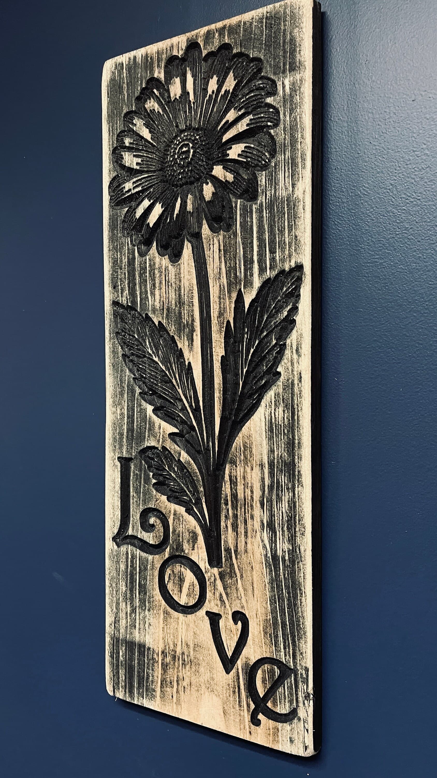 Love Flower Vertical Carved Wood Sign, Rustic Home Decor, Handmade Wooden Wall Art, Country Farmhouse, Unique Gift Idea