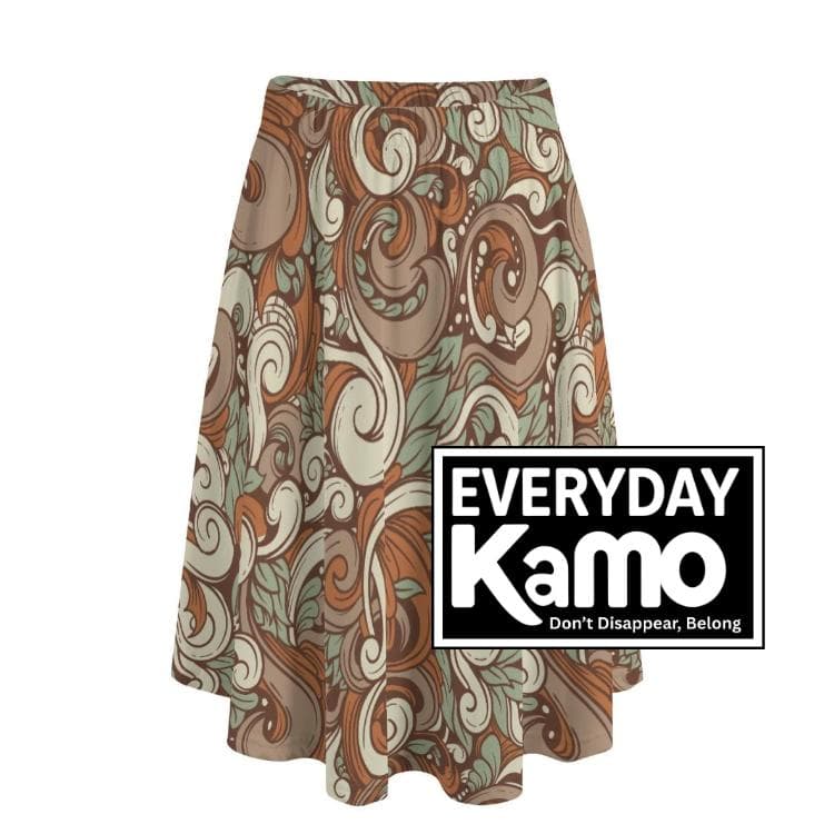 Earthy Swirl A-Line Midi Skirt | Art Nouveau Bohemian Style