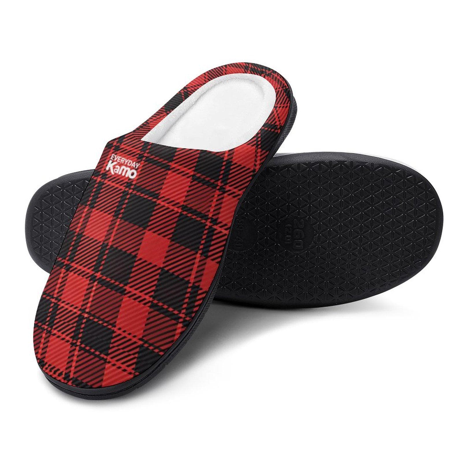 Everyday Kamo Plaid Comfort Slippers | Women's Red & Black House Shoes | Cozy Cotton Anti-Skid Home Footwear
