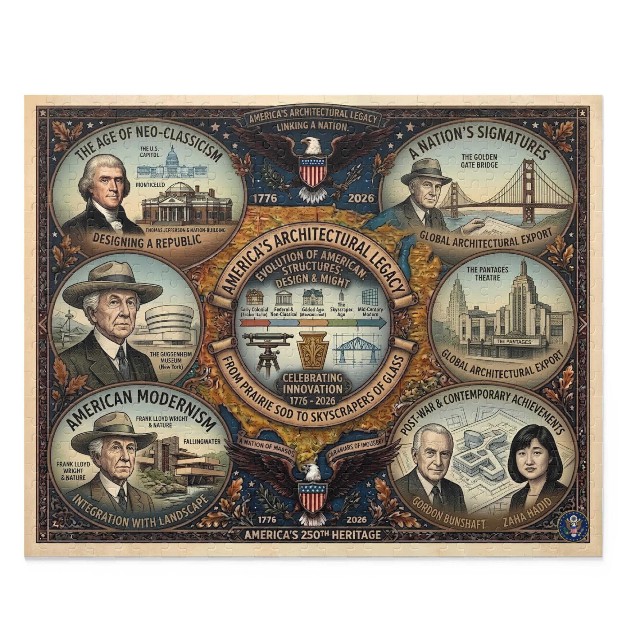 America's Architectural Legacy Puzzle 252-500 Pieces | Historic Landmarks Jigsaw