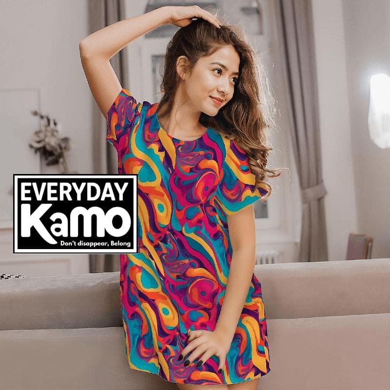 Everyday Kamo Abstract Nightgown for Women, Vibrant Colorful Sleep Shirt, Modern Urban Explorer