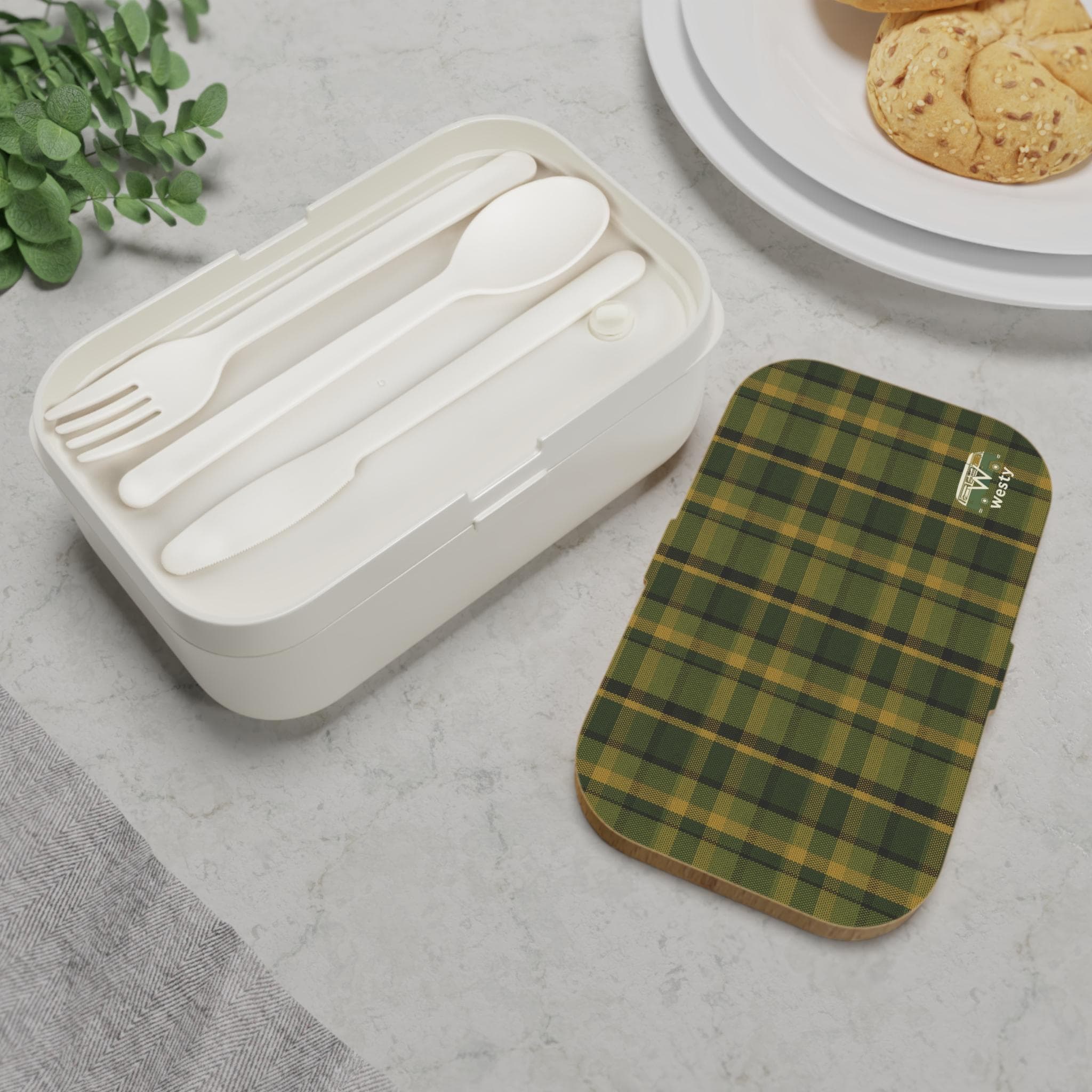 Westy Green Plaid Lunch Box, Bento Box, Travel Food Container