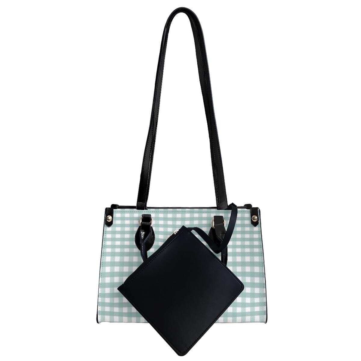 Pastel Gingham Tote Bag | Chic Leather Handbag for Everyday Adventures | Customizable Double-Sided Print