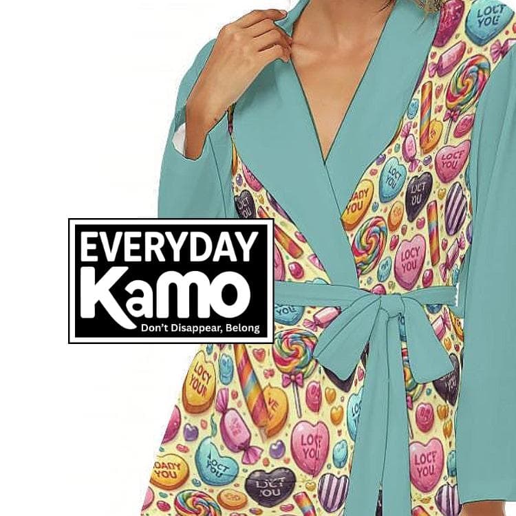 Sweet Candy Heart Robe | Women's Colorful Lounge Kimono with Pockets | Jersey Bathrobe Gift