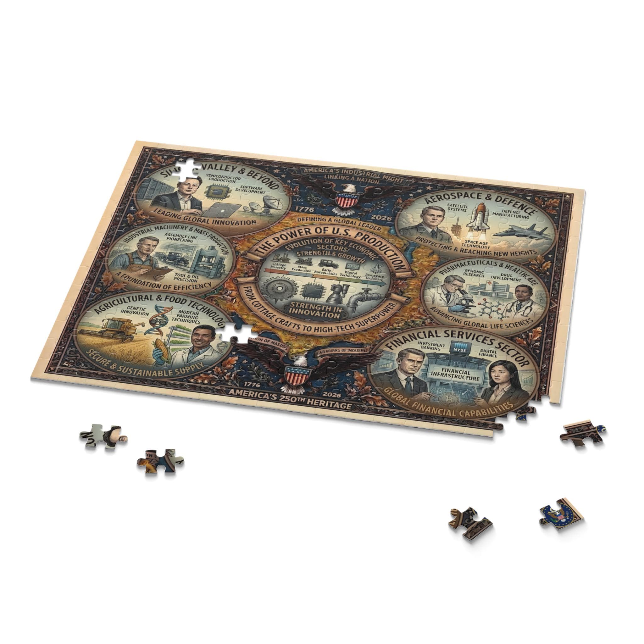 USA 250th Anniversary Illustrated Puzzle | 252/500 Piece Chipboard | Handcrafted