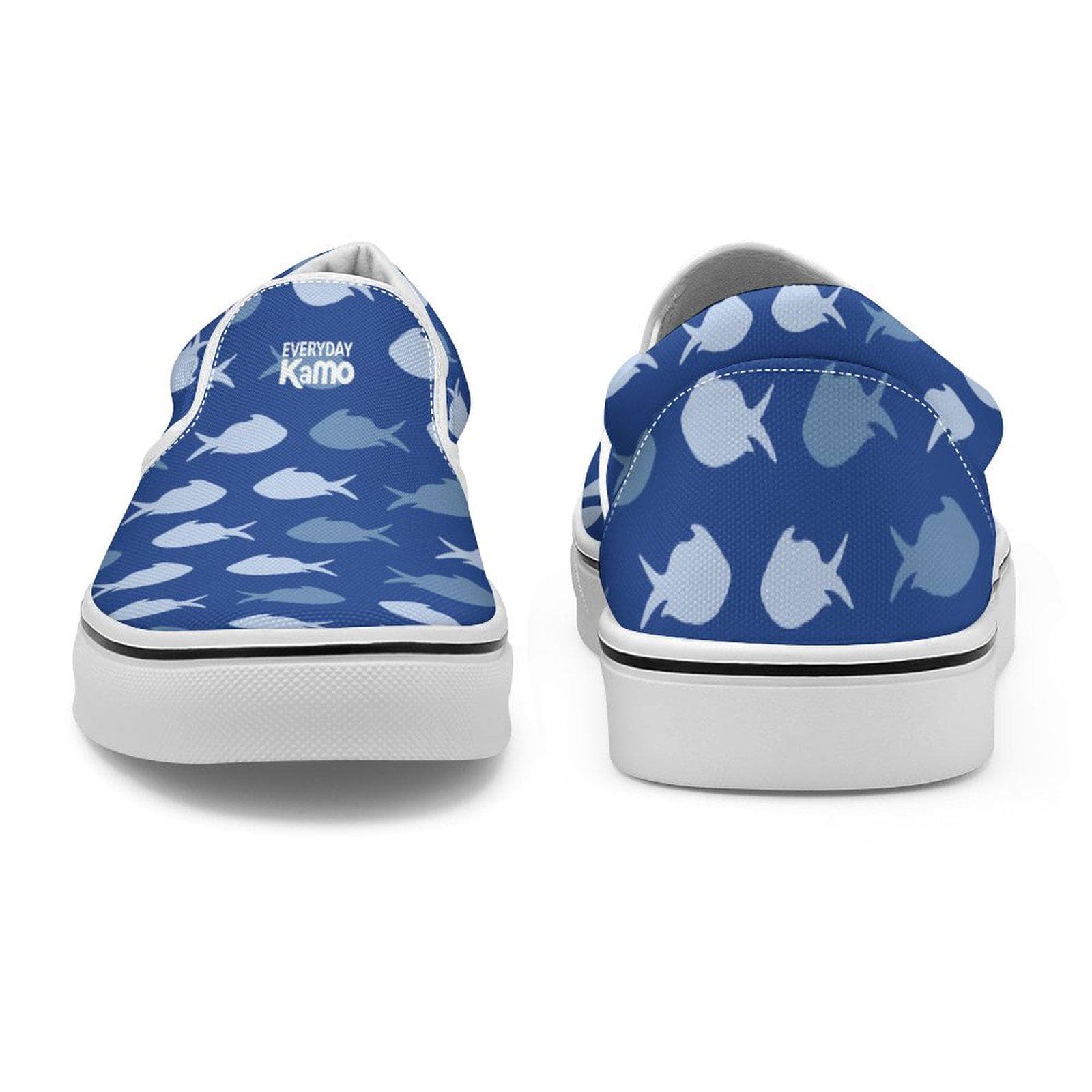 Everyday Kamo "School of Fish" Blue Canvas Slip-On Shoes | Unisex Casual Sneakers