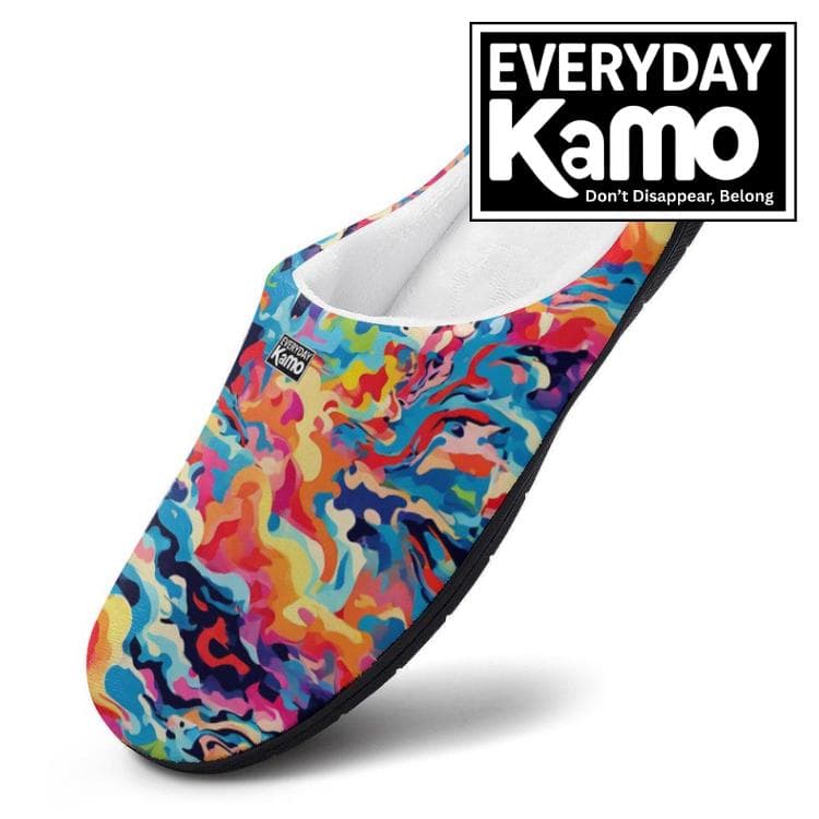 Everyday Kamo Men's Colorful Abstract Comfort Slippers - Anti-Skid Rubber Sole House Shoes, Warm & Vibrant Indoor Footwear